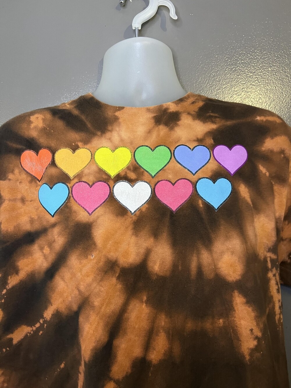 Love Is Love Shirt Mens XL Brown Bleach Tie Dye Rainbow Hearts Tee